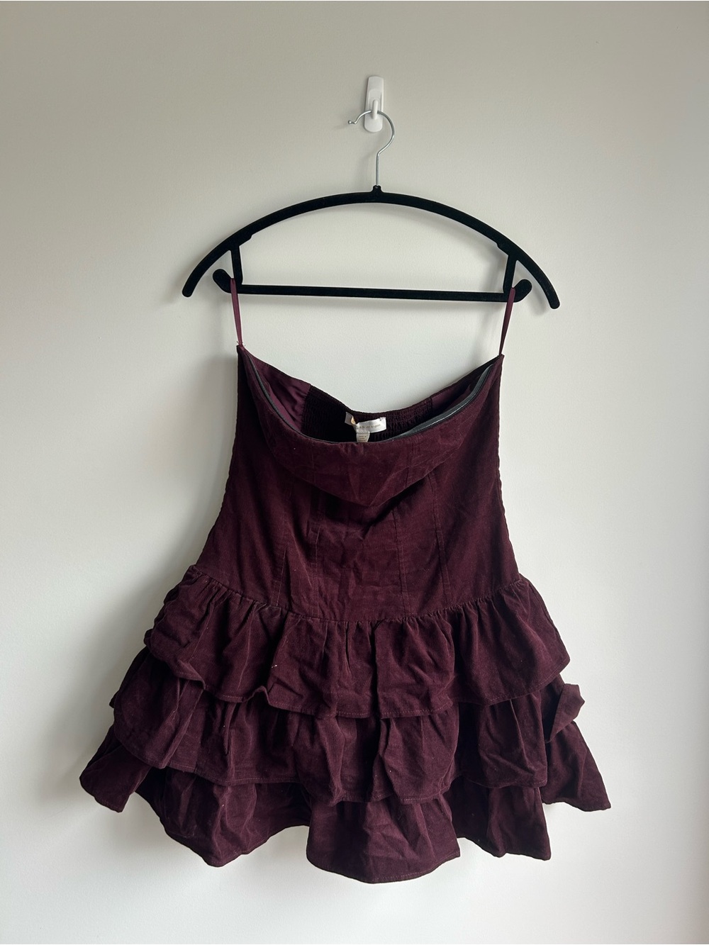 Strapless Ruffled Mini Dress in Wine Red